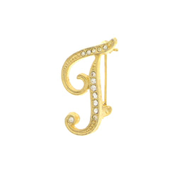 Initial T Brooch-Pin With Crystal Accents Gold-Tone Color #LQP1145