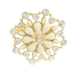 Gold-Tone & White Colored Metal Brooch-Pin With Crystal Accents #LQP1146