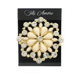 Gold-Tone & White Colored Metal Brooch-Pin With Crystal Accents #LQP1146