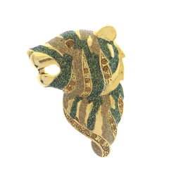 Tiger Brooch-Pin With Crystal Accents Gold-Tone & Multi Colored #LQP1148