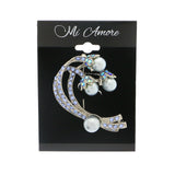 Silver-Tone & Blue Colored Metal Brooch-Pin With Crystal Accents #LQP1151