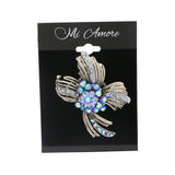Silver-Tone & Blue Colored Metal Brooch-Pin With Crystal Accents #LQP1153