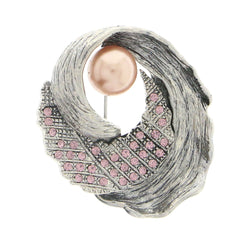 Silver-Tone & Pink Colored Metal Brooch-Pin With Crystal Accents #LQP1154