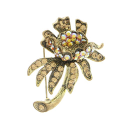 Flower Brooch-Pin With Crystal Accents Gold-Tone & Multi Colored #LQP1157