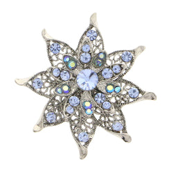 Flower Brooch-Pin With Crystal Accents Silver-Tone & Blue Colored #LQP1158