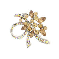 Silver-Tone & Yellow Colored Metal Brooch-Pin With Crystal Accents #LQP1162