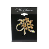 Silver-Tone & Yellow Colored Metal Brooch-Pin With Crystal Accents #LQP1162