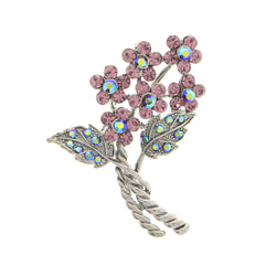 Flowers Brooch-Pin With Crystal Accents Silver-Tone & Multi Colored #LQP1163