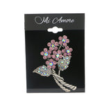 Flowers Brooch-Pin With Crystal Accents Silver-Tone & Multi Colored #LQP1163