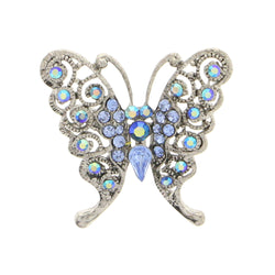 Butterfly Brooch-Pin With Crystal Accents Silver-Tone & Blue Colored #LQP1164