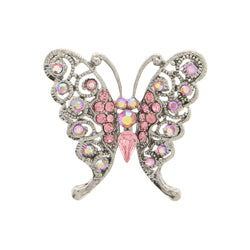 Butterfly Brooch-Pin With Crystal Accents Silver-Tone & Multi Colored #LQP1165