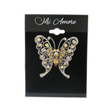 Butterfly Brooch-Pin With Crystal Accents Silver-Tone & Yellow Colored #LQP1169