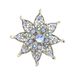 Flower Brooch-Pin With Crystal Accents Silver-Tone & Blue Colored #LQP1170