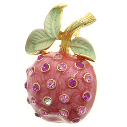 Apple Fruit Brooch-Pin With Crystal Accents Gold-Tone & Pink Colored #LQP1174