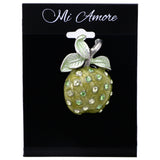 Apple Fruit Brooch-Pin With Crystal Accents Silver-Tone & Green Colored #LQP1176