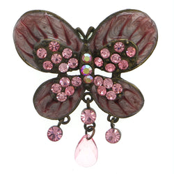 Butterfly Brooch-Pin With Crystal Accents Bronze-Tone & Pink Colored #LQP1178
