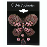 Butterfly Brooch-Pin With Crystal Accents Bronze-Tone & Pink Colored #LQP1178