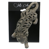 Tiger Brooch-Pin With Crystal Accents Silver-Tone & Gray Colored #LQP1179