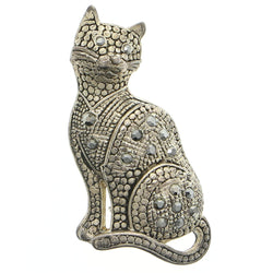 Cat Pet Brooch-Pin With Crystal Accents Silver-Tone & Gray Colored #LQP1181