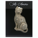 Cat Pet Brooch-Pin With Crystal Accents Silver-Tone & Gray Colored #LQP1181