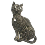 Cat Pet Brooch-Pin With Crystal Accents Silver-Tone & White Colored #LQP1182