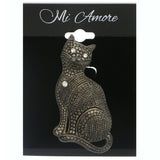Cat Pet Brooch-Pin With Crystal Accents Silver-Tone & White Colored #LQP1182