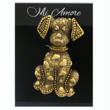 Dog Pet Brooch-Pin With Crystal Accents Gold-Tone & Yellow Colored #LQP1183