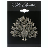 Peacock Exotic Brooch-Pin w/Crystal Accents Silver-Tone & Gray Colored #LQP1184