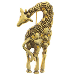 Giraffe Exotic Brooch-Pin w/Crystal Accents Gold-Tone & Yellow Colored #LQP1186