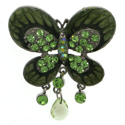 Butterfly Brooch-Pin With Crystal Accents Silver-Tone & Green Colored #LQP1187
