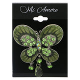 Butterfly Brooch-Pin With Crystal Accents Silver-Tone & Green Colored #LQP1187