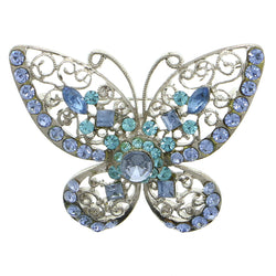 Butterfly Brooch-Pin With Crystal Accents Silver-Tone & Blue Colored #LQP1188