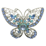 Butterfly Brooch-Pin With Crystal Accents Silver-Tone & Blue Colored #LQP1188