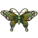 Butterfly Brooch-Pin With Crystal Accents Bronze-Tone & Green Colored #LQP1190