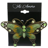 Butterfly Brooch-Pin With Crystal Accents Bronze-Tone & Green Colored #LQP1190