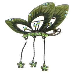 Butterfly Brooch-Pin With Crystal Accents Silver-Tone & Green Colored #LQP1191