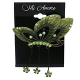 Butterfly Brooch-Pin With Crystal Accents Silver-Tone & Green Colored #LQP1191