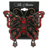Butterfly Brooch-Pin With Crystal Accents Bronze-Tone & Red Colored #LQP1192