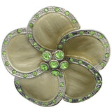 Flower Brooch-Pin With Crystal Accents Silver-Tone & Green Colored #LQP1193