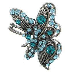 Butterfly Brooch-Pin With Crystal Accents Silver-Tone & Blue Colored #LQP1197