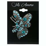 Butterfly Brooch-Pin With Crystal Accents Silver-Tone & Blue Colored #LQP1197