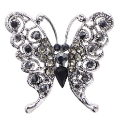 Butterfly Brooch-Pin With Crystal Accents Silver-Tone & Black Colored #LQP1198