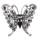 Butterfly Brooch-Pin With Crystal Accents Silver-Tone & Black Colored #LQP1198