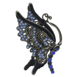 Butterfly Brooch-Pin With Crystal Accents Silver-Tone & Blue Colored #LQP1199