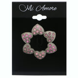 Hearts Brooch-Pin With Crystal Accents Silver-Tone & Pink Colored #LQP1201