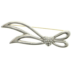 Heart Brooch-Pin With Crystal Accents Silver-Tone & Clear Colored #LQP1208