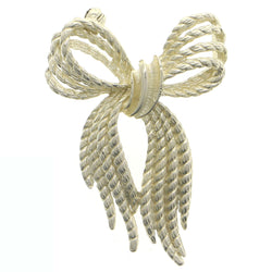 Ribbon Bow Brooch-Pin  With Crystal Accents Silver-Tone Color #LQP1209