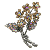 Flower AB Finish Brooch-Pin With Crystal Accents Silver-Tone & Yellow Colored #LQP1213
