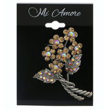 Flower AB Finish Brooch-Pin With Crystal Accents Silver-Tone & Yellow Colored #LQP1213