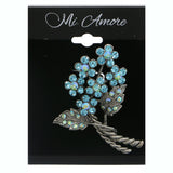 Flower AB Finish Brooch-Pin With Crystal Accents Silver-Tone & Blue Colored #LQP1214